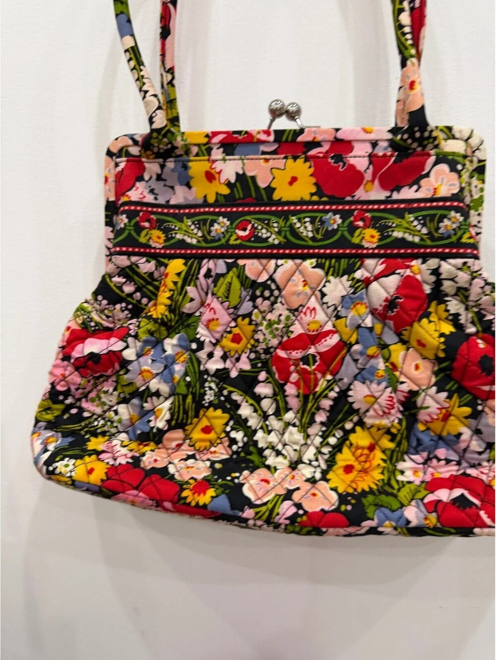 Vera Bradley Quilted Floral Handbag with Kiss Lock Closure